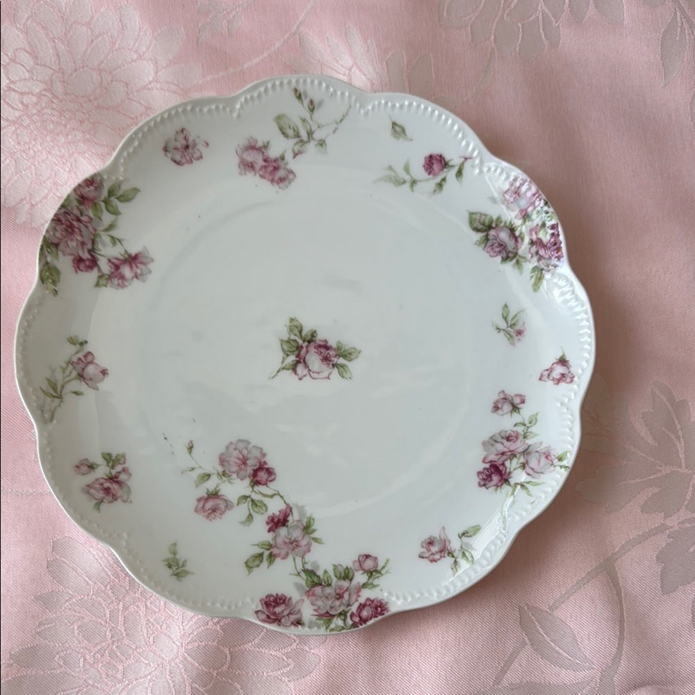 Haviland White and Pink Floral Dinnerware Plate